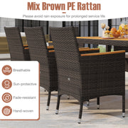 Costway - 9 Piece Outdoor Dining Set with Acacia Wood Table Top-Beige