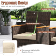 Costway - 9 Piece Outdoor Dining Set with Acacia Wood Table Top-Beige