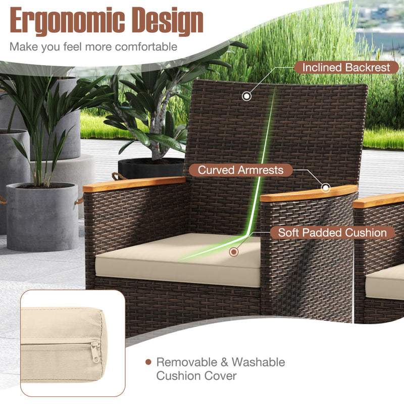 Costway - 9 Piece Outdoor Dining Set with Acacia Wood Table Top-Beige