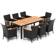 Costway - 9 Pieces Outdoor Dining Set with Acacia Wood Tabletop