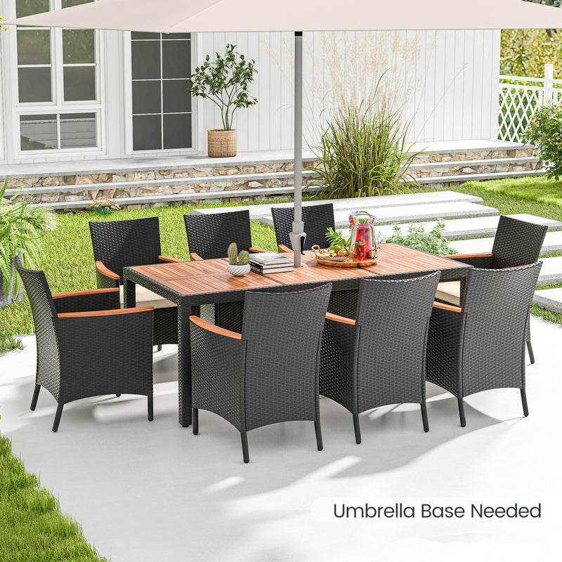 Costway - 9 Pieces Outdoor Dining Set with Acacia Wood Tabletop