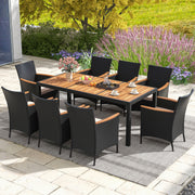 Costway - 9 Pieces Outdoor Dining Set with Acacia Wood Tabletop