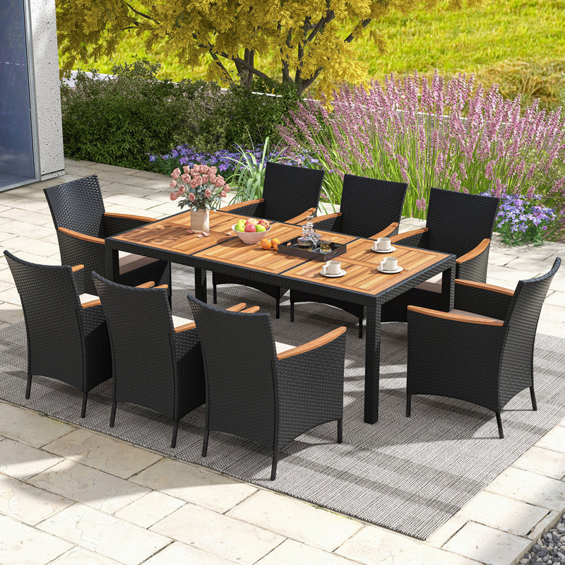 Costway - 9 Pieces Outdoor Dining Set with Acacia Wood Tabletop