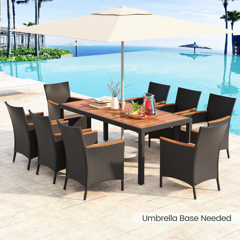 Costway - 9 Pieces Outdoor Dining Set with Acacia Wood Tabletop