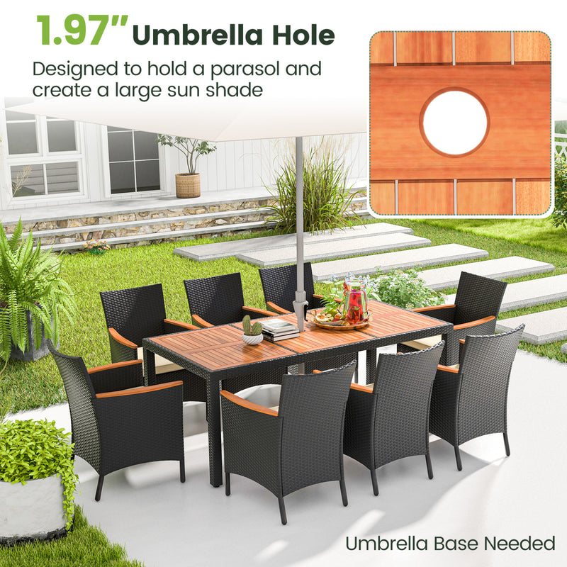 Costway - 9 Pieces Outdoor Dining Set with Acacia Wood Tabletop