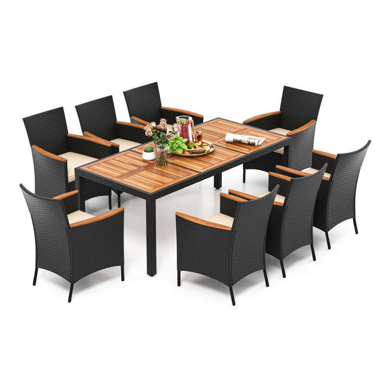 Costway - 9 Pieces Outdoor Dining Set with Acacia Wood Tabletop