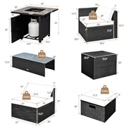 Costway - 9 Pieces Outdoor PE Rattan Wicker Sectional Sofa with 42 Inch Gas Fire Pit Table-Gray