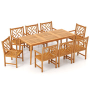Costway - 9-Pieces Patio Dining Table Set Wood Rectangular Dining Table with 8 Chairs and Slatted Tabletop