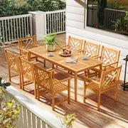 Costway - 9-Pieces Patio Dining Table Set Wood Rectangular Dining Table with 8 Chairs and Slatted Tabletop