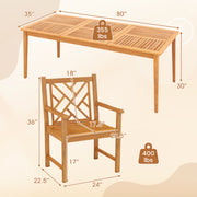 Costway - 9-Pieces Patio Dining Table Set Wood Rectangular Dining Table with 8 Chairs and Slatted Tabletop