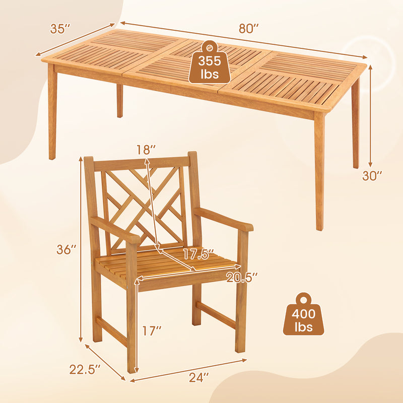 Costway - 9-Pieces Patio Dining Table Set Wood Rectangular Dining Table with 8 Chairs and Slatted Tabletop