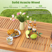 Costway - 9-Pieces Patio Dining Table Set Wood Rectangular Dining Table with 8 Chairs and Slatted Tabletop