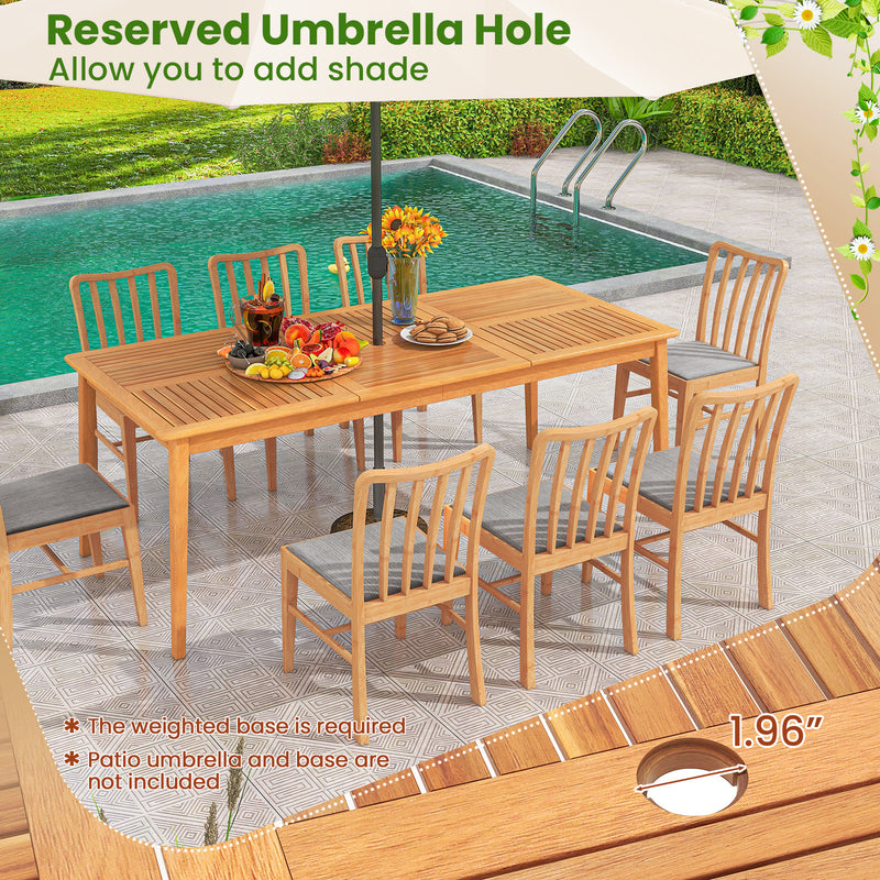 Costway - 9-Pieces Patio Dining Table Set Wood Rectangular Dining Table with 8 Chairs and Slatted Tabletop