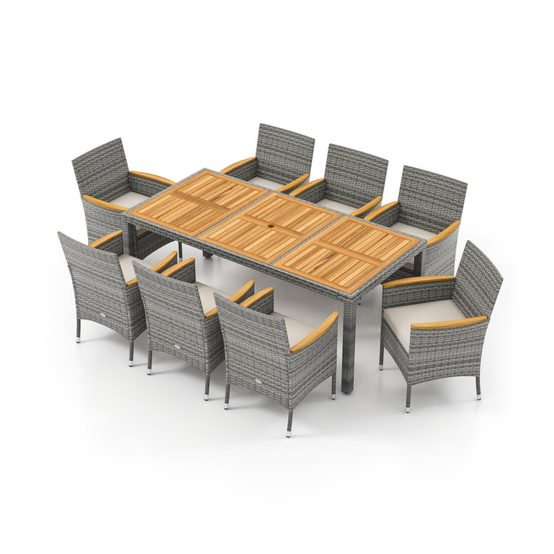 Costway - 9 Pieces Patio PE Wicker Dining Set for Deck  Garden and Yard-White