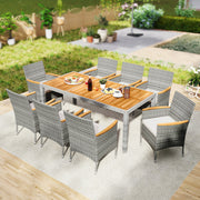 Costway - 9 Pieces Patio PE Wicker Dining Set for Deck  Garden and Yard-White