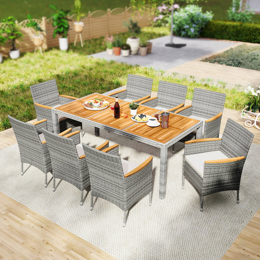 Costway - 9 Pieces Patio PE Wicker Dining Set for Deck  Garden and Yard-White