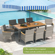Costway - 9 Pieces Patio PE Wicker Dining Set for Deck  Garden and Yard-White