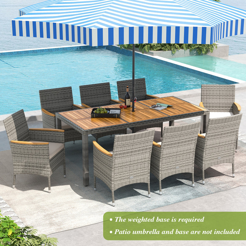 Costway - 9 Pieces Patio PE Wicker Dining Set for Deck  Garden and Yard-White