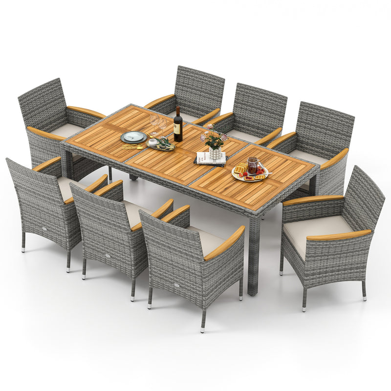Costway - 9 Pieces Patio PE Wicker Dining Set for Deck  Garden and Yard-White