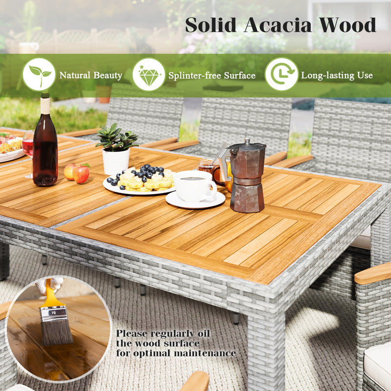 Costway - 9 Pieces Patio PE Wicker Dining Set for Deck  Garden and Yard-White