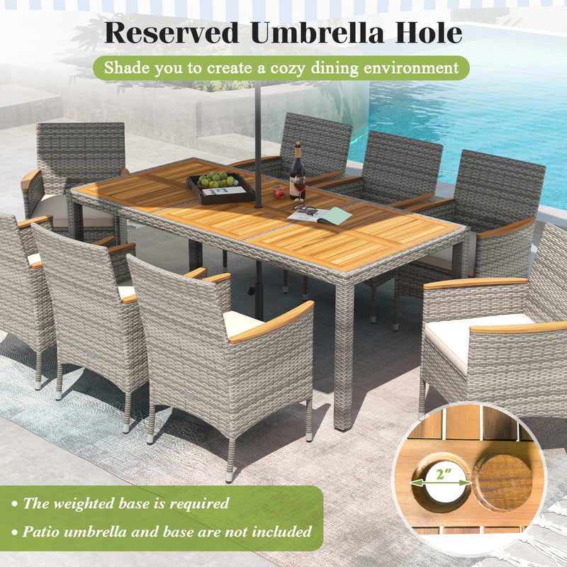 Costway - 9 Pieces Patio PE Wicker Dining Set for Deck  Garden and Yard-White