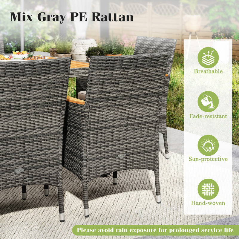 Costway - 9 Pieces Rattan Patio Dining Set with Acacia Wood Table and Cushioned Chair
