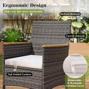Costway - 9 Pieces Rattan Patio Dining Set with Acacia Wood Table and Cushioned Chair