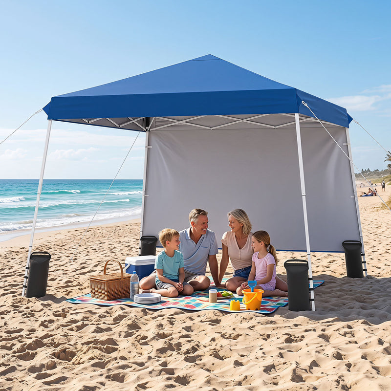 Costway - 9 ft x 9 ft  Pop Up Canopy Tent with 8 Ground Stakes 4 Wind Ropes and Carry Bag  for Outdoor Party-Blue