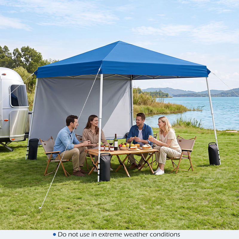 Costway - 9 ft x 9 ft  Pop Up Canopy Tent with 8 Ground Stakes 4 Wind Ropes and Carry Bag  for Outdoor Party-Blue