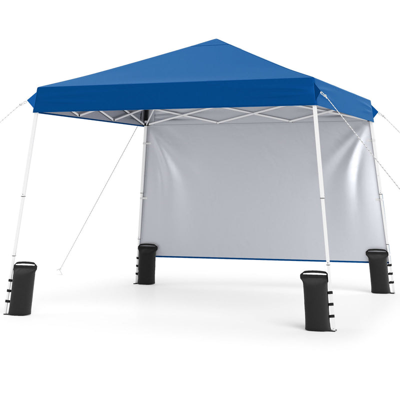 Costway - 9 ft x 9 ft  Pop Up Canopy Tent with 8 Ground Stakes 4 Wind Ropes and Carry Bag  for Outdoor Party-Blue