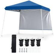 Costway - 9 ft x 9 ft  Pop Up Canopy Tent with 8 Ground Stakes 4 Wind Ropes and Carry Bag  for Outdoor Party-Blue