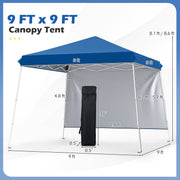 Costway - 9 ft x 9 ft  Pop Up Canopy Tent with 8 Ground Stakes 4 Wind Ropes and Carry Bag  for Outdoor Party-Blue