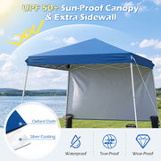 Costway - 9 ft x 9 ft  Pop Up Canopy Tent with 8 Ground Stakes 4 Wind Ropes and Carry Bag  for Outdoor Party-Blue