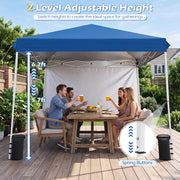 Costway - 9 ft x 9 ft  Pop Up Canopy Tent with 8 Ground Stakes 4 Wind Ropes and Carry Bag  for Outdoor Party-Blue