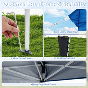 Costway - 9 ft x 9 ft  Pop Up Canopy Tent with 8 Ground Stakes 4 Wind Ropes and Carry Bag  for Outdoor Party-Blue