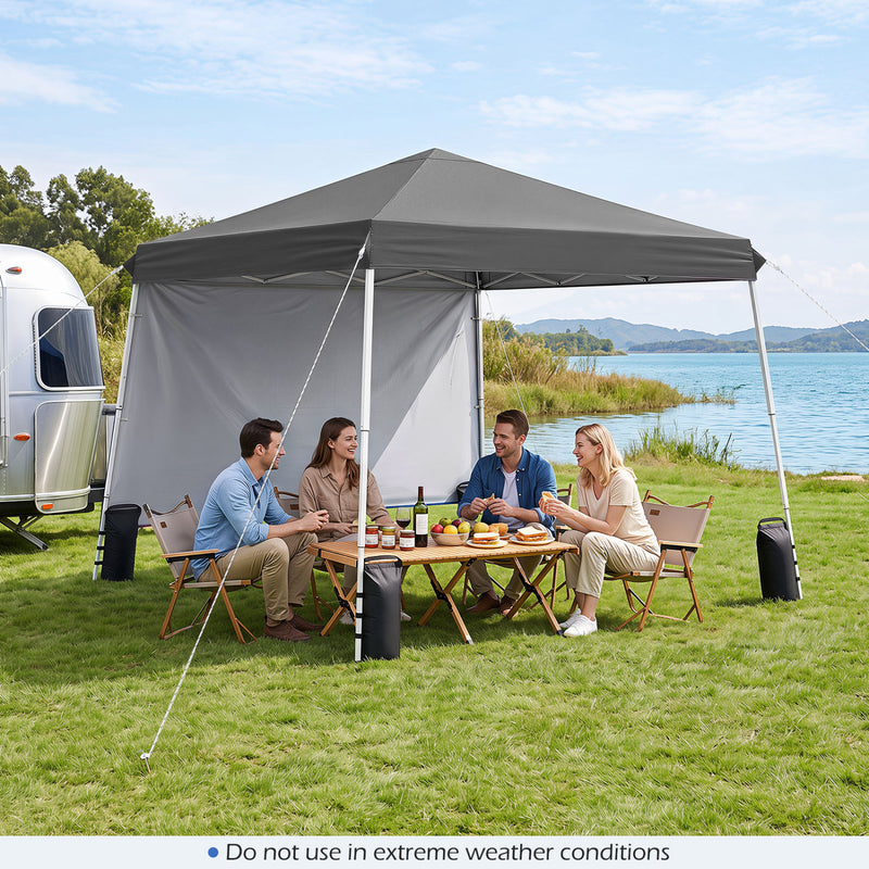 Costway - 9 ft x 9 ft  Pop Up Canopy Tent with 8 Ground Stakes 4 Wind Ropes and Carry Bag  for Outdoor Party-Gray