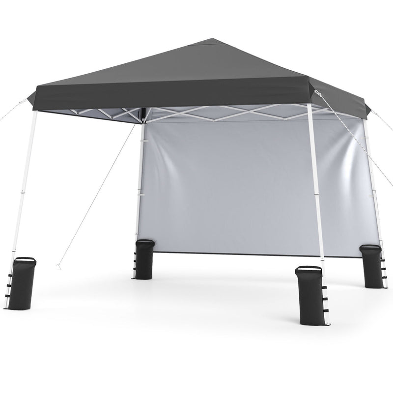 Costway - 9 ft x 9 ft  Pop Up Canopy Tent with 8 Ground Stakes 4 Wind Ropes and Carry Bag  for Outdoor Party-Gray