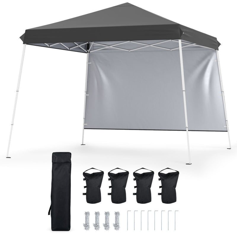 Costway - 9 ft x 9 ft  Pop Up Canopy Tent with 8 Ground Stakes 4 Wind Ropes and Carry Bag  for Outdoor Party-Gray