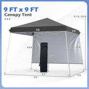 Costway - 9 ft x 9 ft  Pop Up Canopy Tent with 8 Ground Stakes 4 Wind Ropes and Carry Bag  for Outdoor Party-Gray