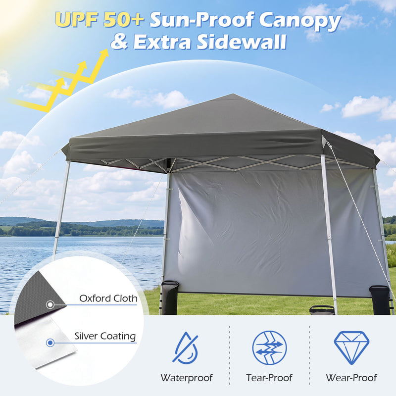 Costway - 9 ft x 9 ft  Pop Up Canopy Tent with 8 Ground Stakes 4 Wind Ropes and Carry Bag  for Outdoor Party-Gray