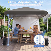 Costway - 9 ft x 9 ft  Pop Up Canopy Tent with 8 Ground Stakes 4 Wind Ropes and Carry Bag  for Outdoor Party-Gray