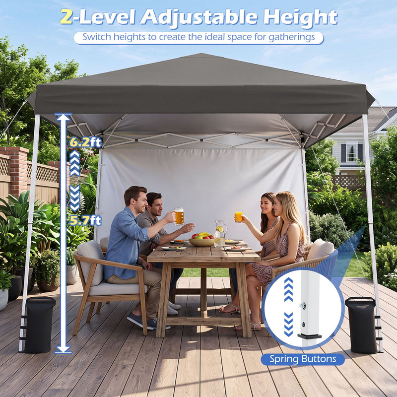 Costway - 9 ft x 9 ft  Pop Up Canopy Tent with 8 Ground Stakes 4 Wind Ropes and Carry Bag  for Outdoor Party-Gray