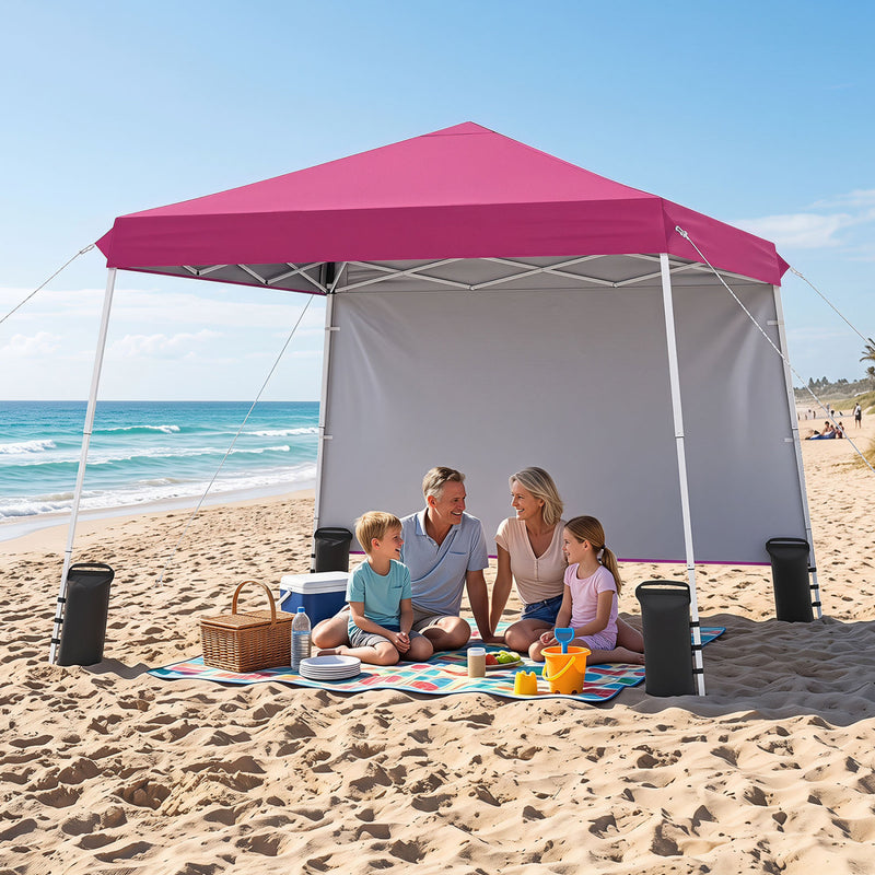 Costway - 9 ft x 9 ft  Pop Up Canopy Tent with 8 Ground Stakes 4 Wind Ropes and Carry Bag  for Outdoor Party-Pink