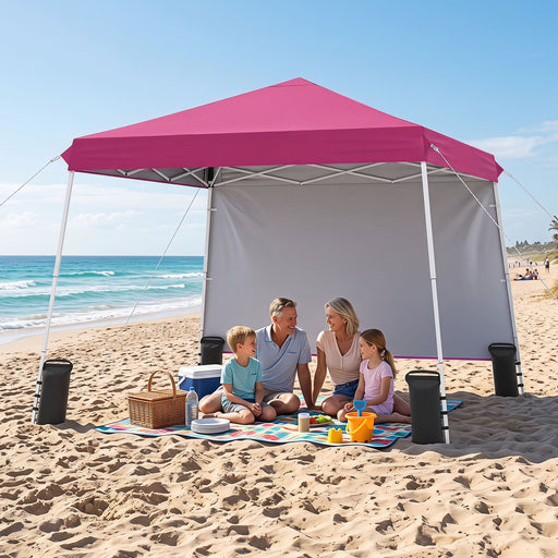 Costway - 9 ft x 9 ft  Pop Up Canopy Tent with 8 Ground Stakes 4 Wind Ropes and Carry Bag  for Outdoor Party-Pink