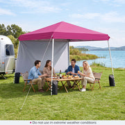 Costway - 9 ft x 9 ft  Pop Up Canopy Tent with 8 Ground Stakes 4 Wind Ropes and Carry Bag  for Outdoor Party-Pink