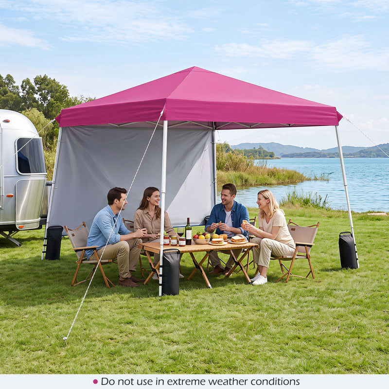 Costway - 9 ft x 9 ft  Pop Up Canopy Tent with 8 Ground Stakes 4 Wind Ropes and Carry Bag  for Outdoor Party-Pink