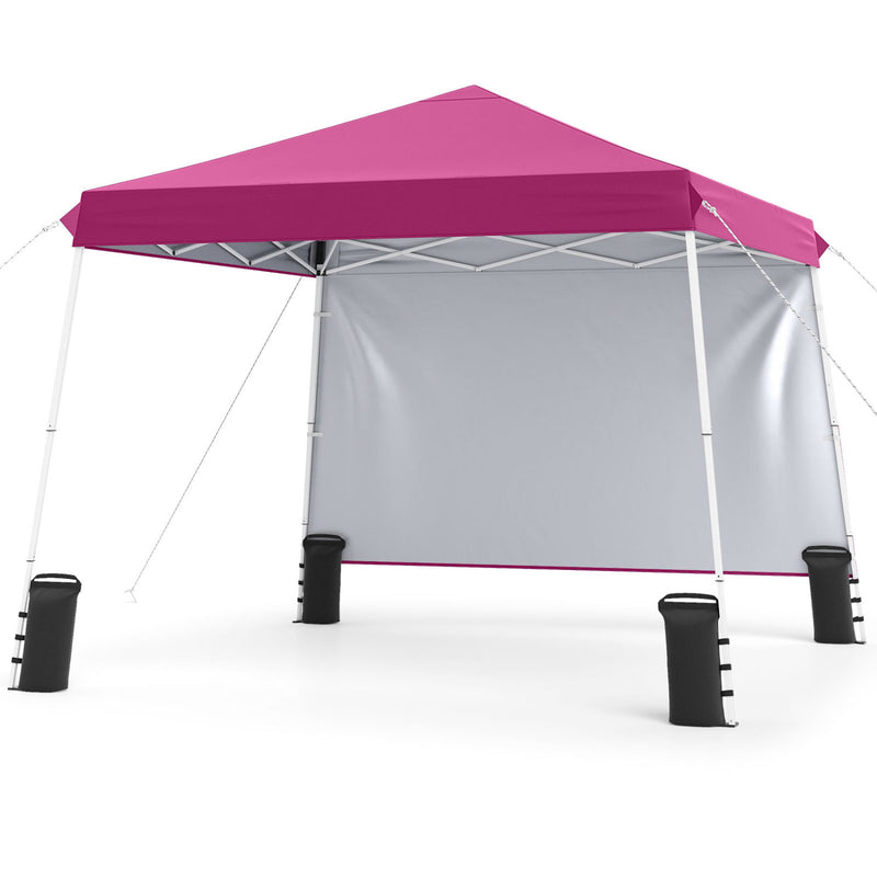 Costway - 9 ft x 9 ft  Pop Up Canopy Tent with 8 Ground Stakes 4 Wind Ropes and Carry Bag  for Outdoor Party-Pink