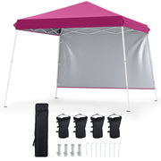 Costway - 9 ft x 9 ft  Pop Up Canopy Tent with 8 Ground Stakes 4 Wind Ropes and Carry Bag  for Outdoor Party-Pink