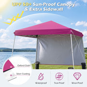 Costway - 9 ft x 9 ft  Pop Up Canopy Tent with 8 Ground Stakes 4 Wind Ropes and Carry Bag  for Outdoor Party-Pink