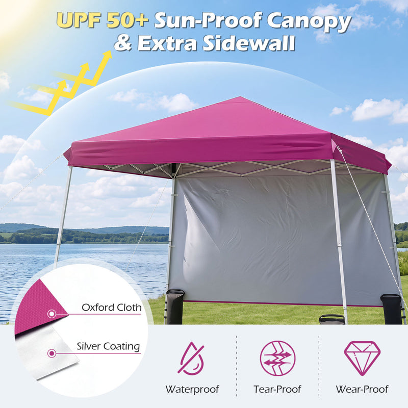 Costway - 9 ft x 9 ft  Pop Up Canopy Tent with 8 Ground Stakes 4 Wind Ropes and Carry Bag  for Outdoor Party-Pink